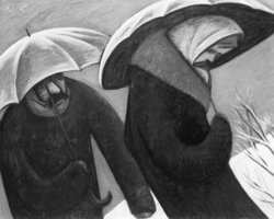 Bauernpaar mit Schirmen