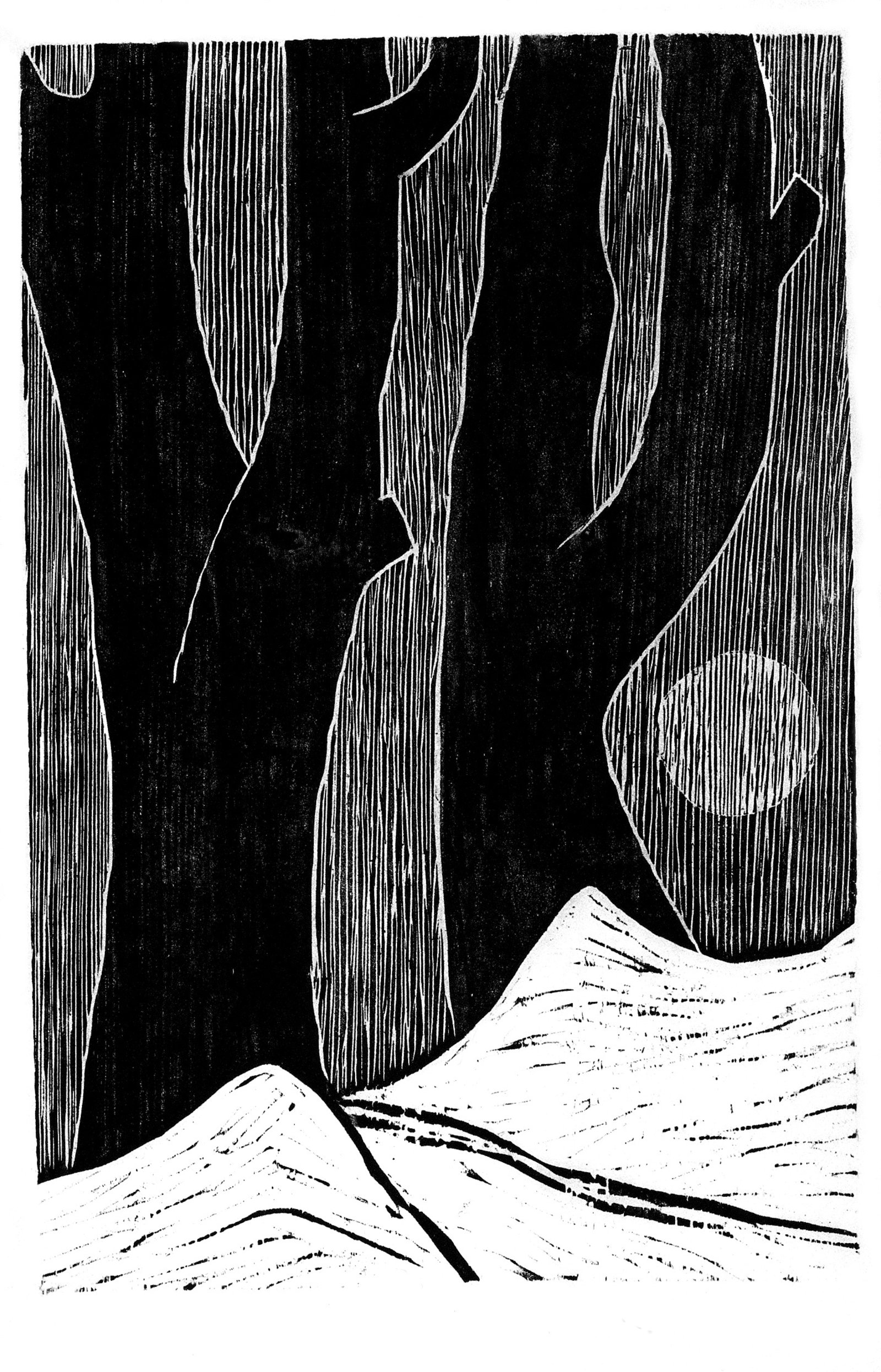 Zwei Bäume und früher Mond