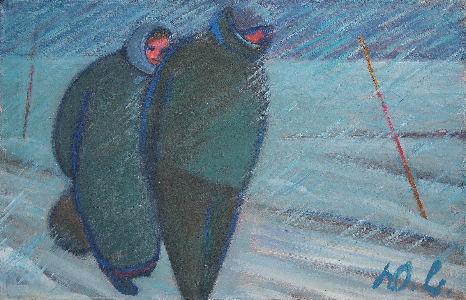 Bauernpaar im Schneegestöber