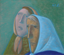 Zwei Frauen in sommerlicher Kirche