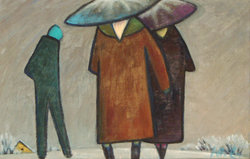 Mit Schirmen im Winter